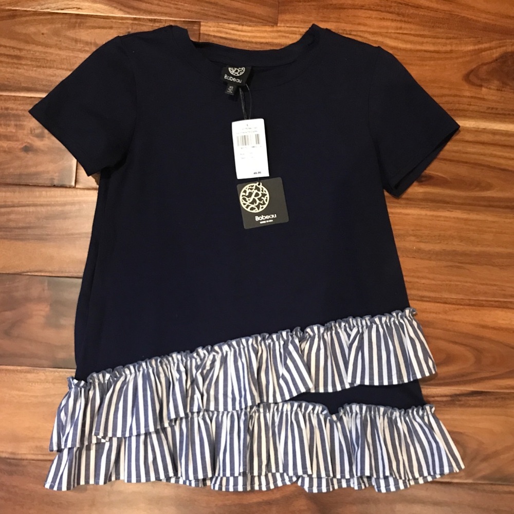 Seersucker Ruffle Detail T-Shirt